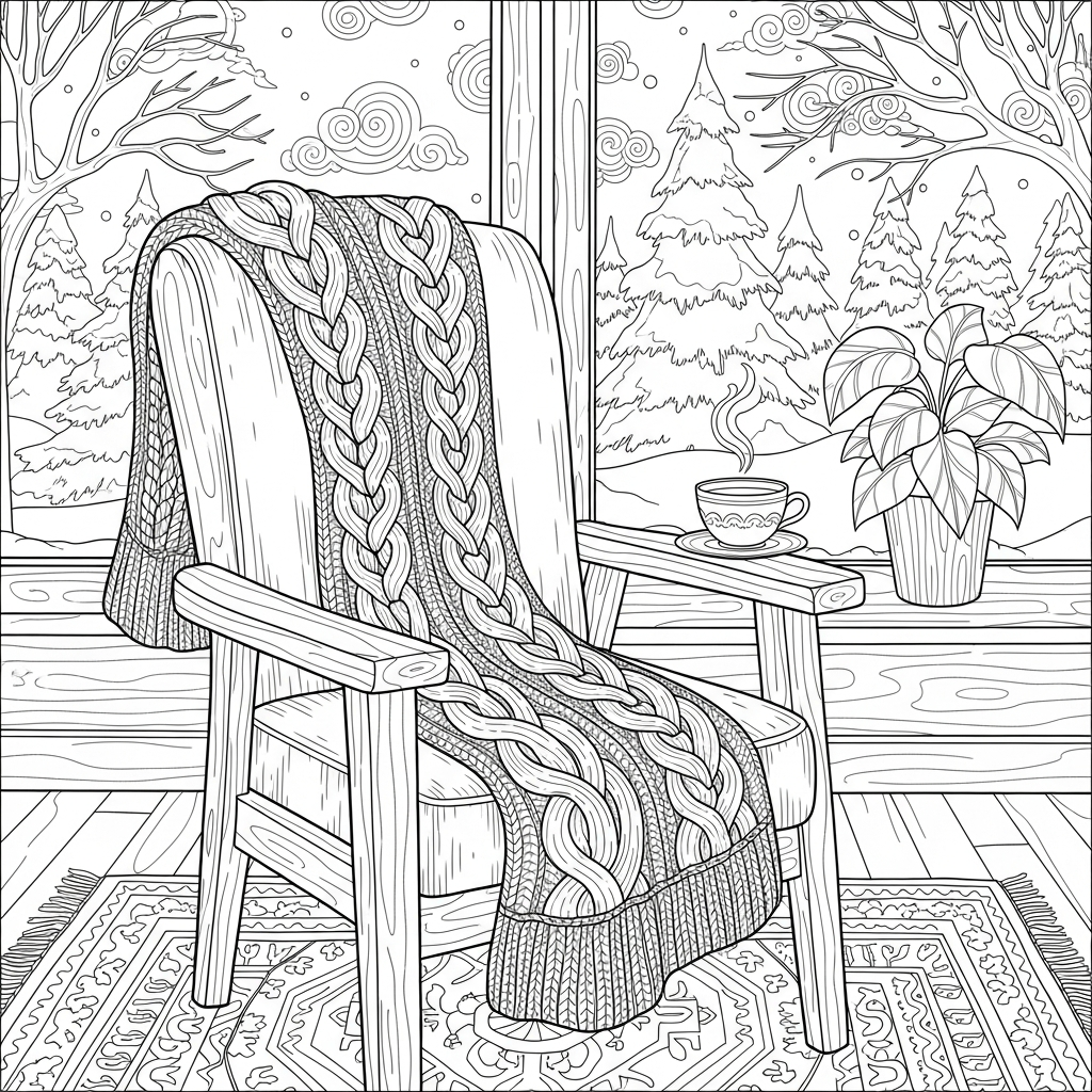 Página para Colorear de una Bufanda Invernal Realista Sobre una Silla coloring page printable