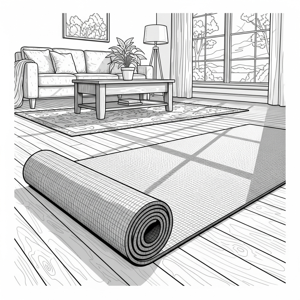 Página para Colorear: Estera de Yoga Realista en Sala de Estar coloring page printable