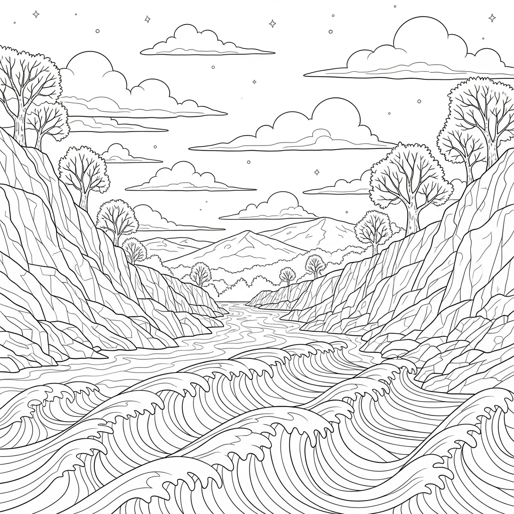 Challenging Zigzag River Waves Coloring Page coloring page printable