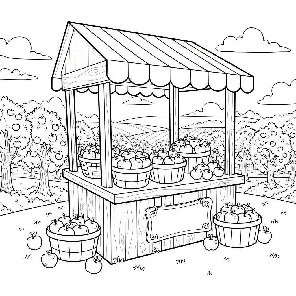 Página para Colorir de Mercado de Maçãs em Estilo Cartoon coloring page printable