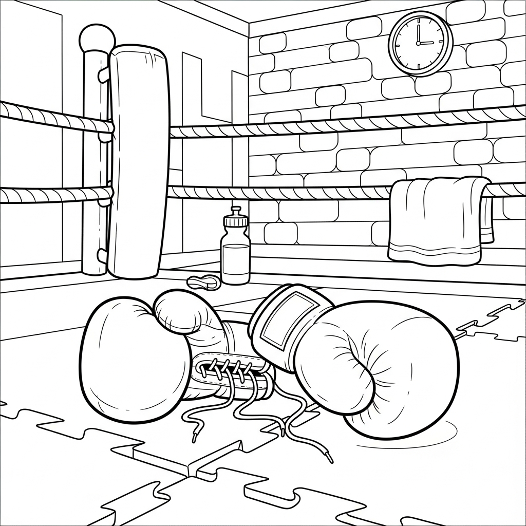 Página para Colorir Luvas de Boxe Cartoon em Piso de Academia coloring page printable