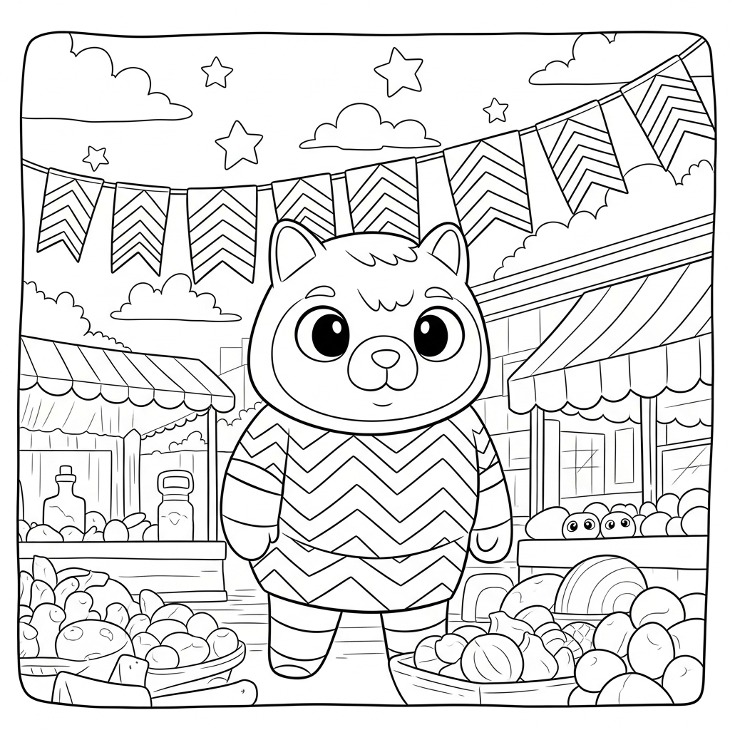 Colorful Cartoon Chevron Striped Flags Coloring Page for Outdoor Markets coloring page printable