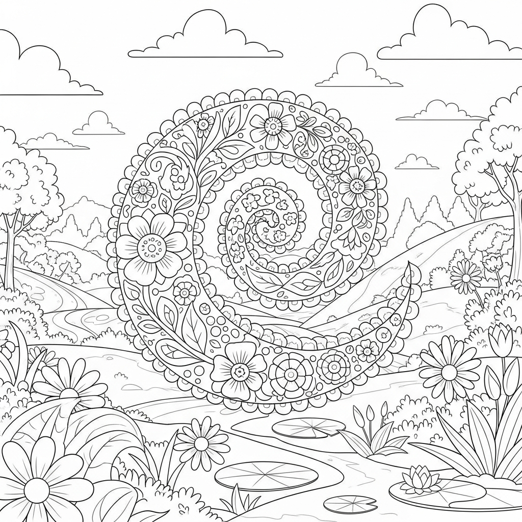 Página para Colorir Floral Paisley em Estilo Cartoon Médio coloring page printable
