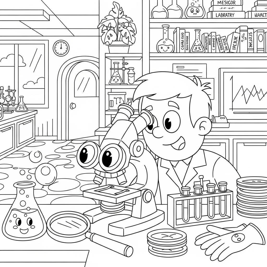 Med Cartoon Medical Lab Microscope Coloring Page coloring page printable