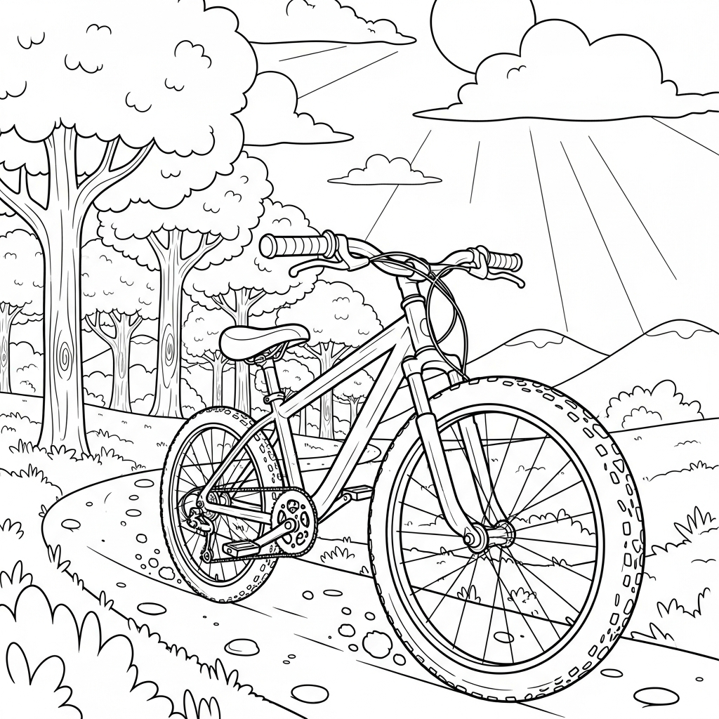 Dessin à Colorier de VTT Cartoon au Foyer dans la Forêt coloring page printable