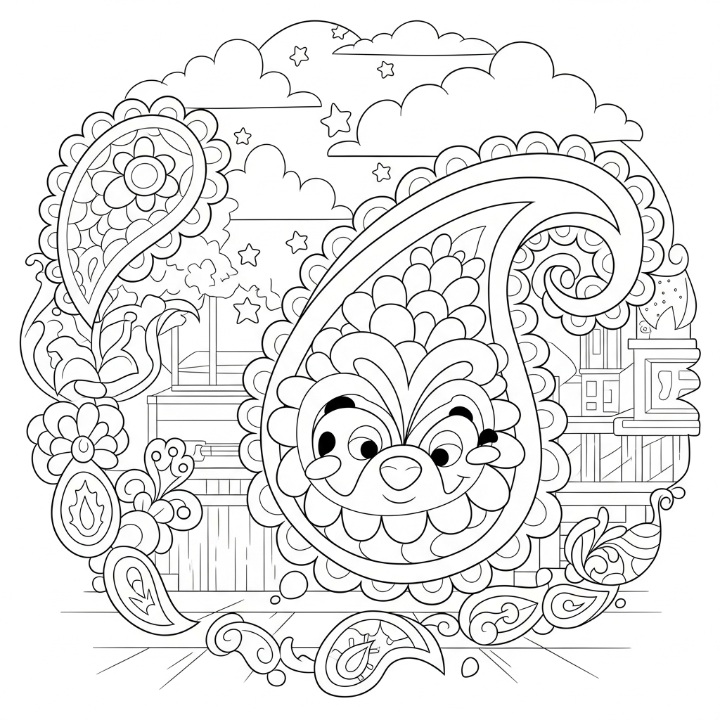 Medium Cartoon Paisley Border Coloring Page coloring page printable