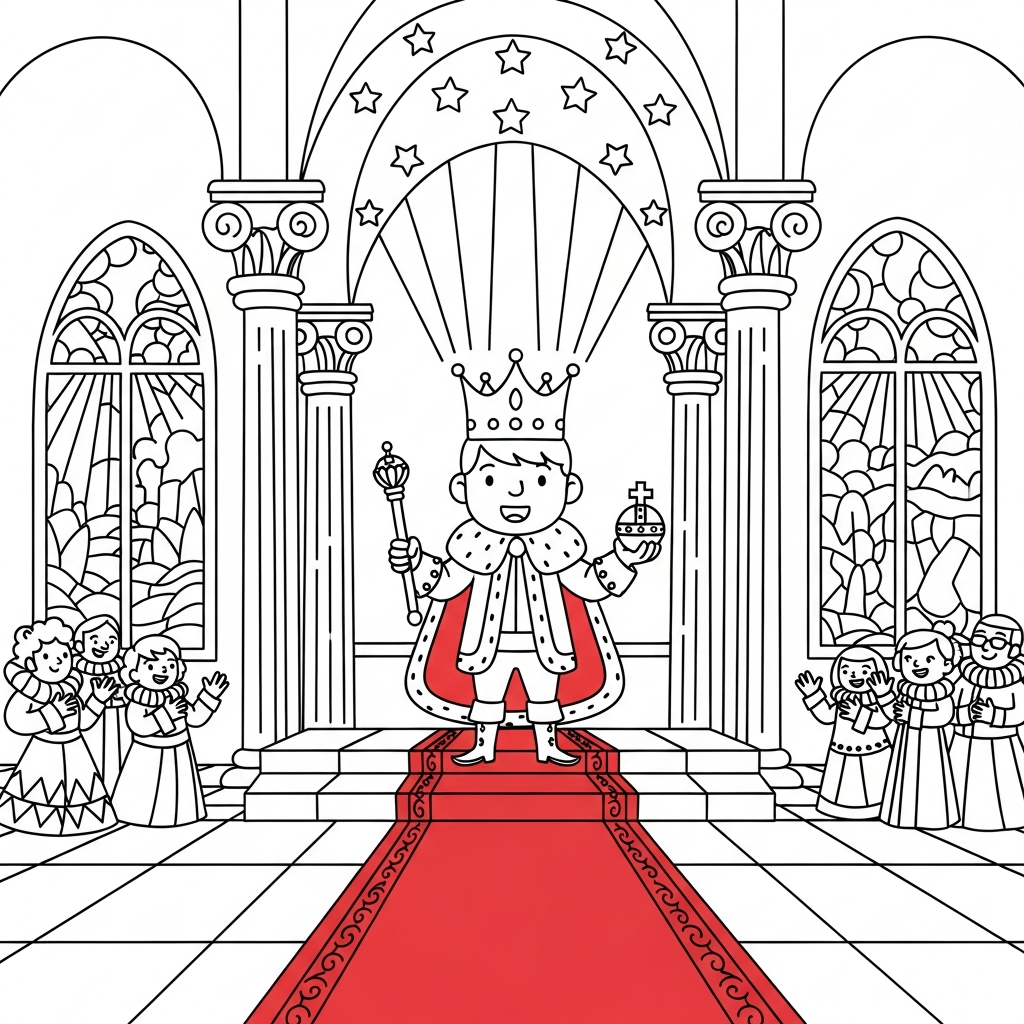 Pagina da Colorare: Principe Cartoon Medium alla Cerimonia di Incoronazione coloring page printable