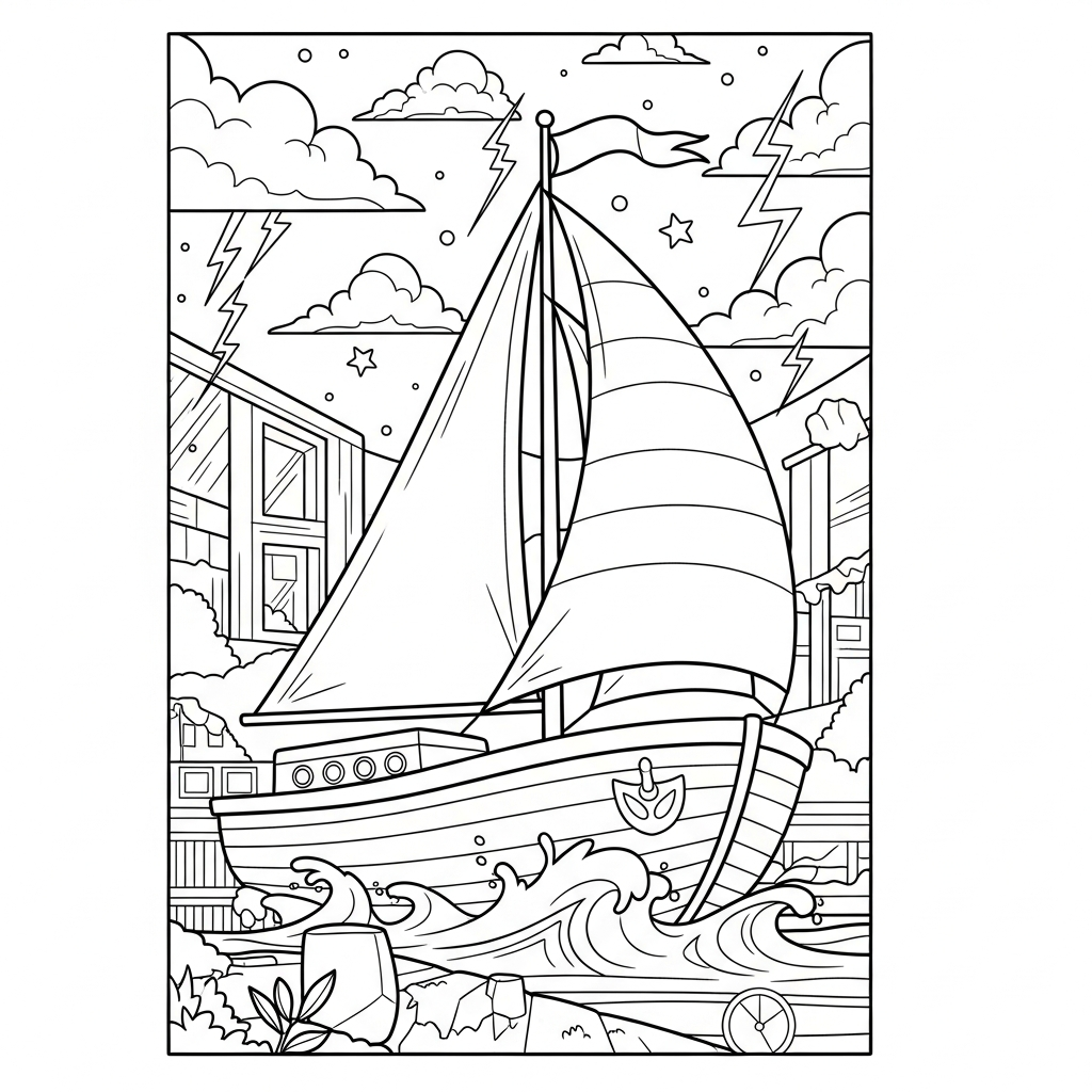 Desenho para Colorir de Velero em Tempestade coloring page printable