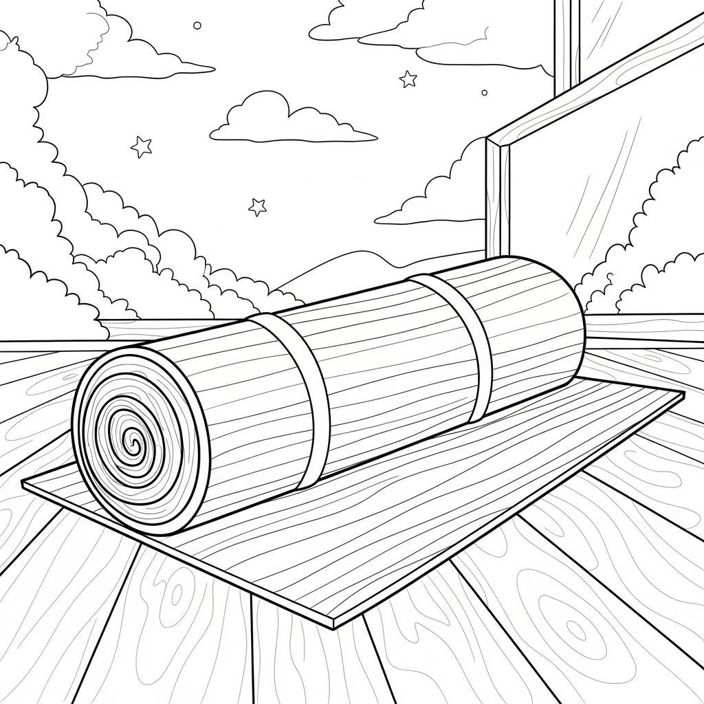 Página para Colorir de Tapete de Yoga Cartoon Médio no Piso de Madeira coloring page printable