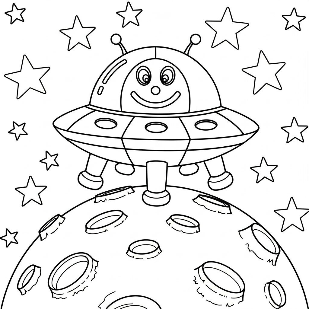 Página para Colorear de Nave Espacial Extraterrestre sobre la Luna coloring page