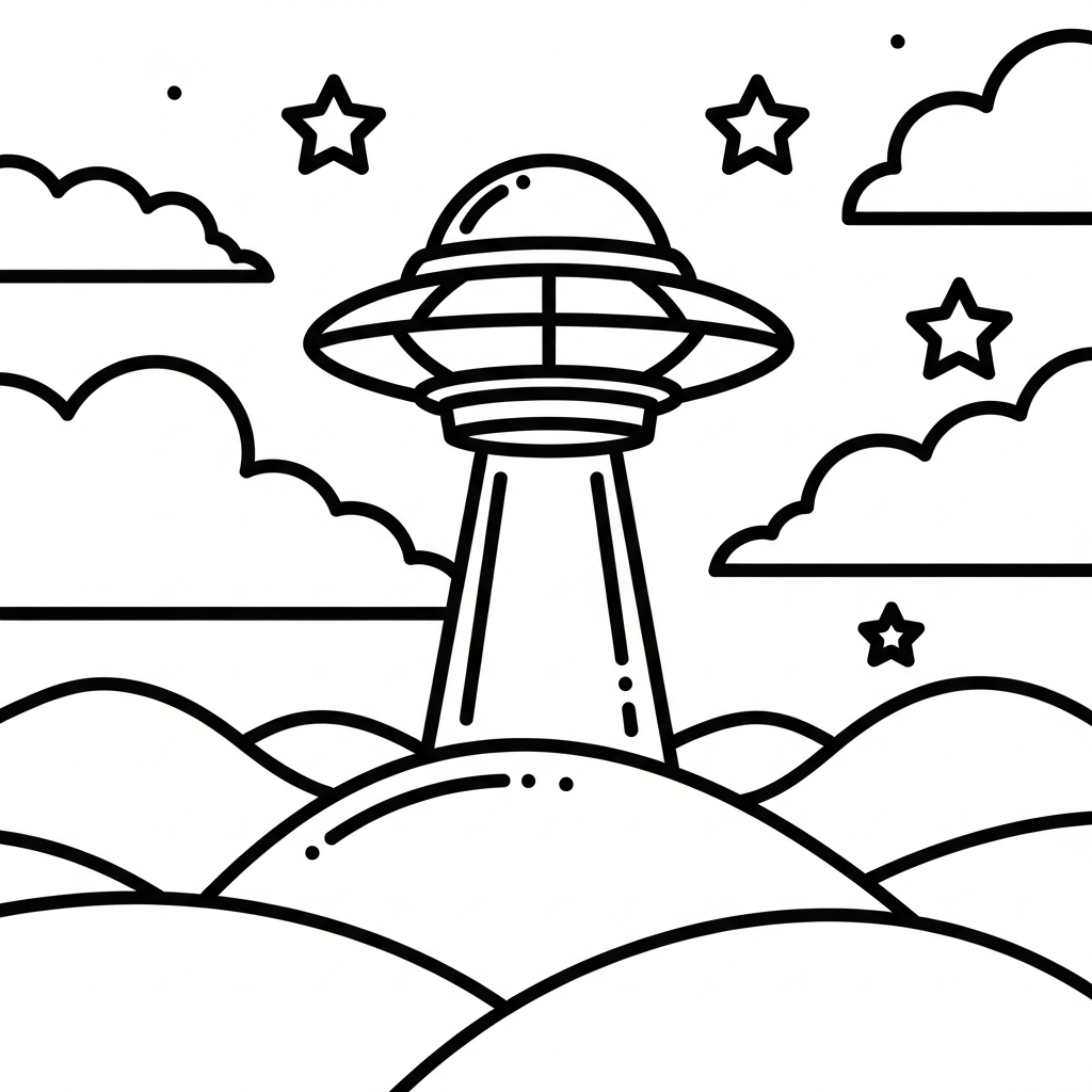 Página para Colorear de Nave Espacial Alienígena con Rayo Tractor Brillante coloring page printable