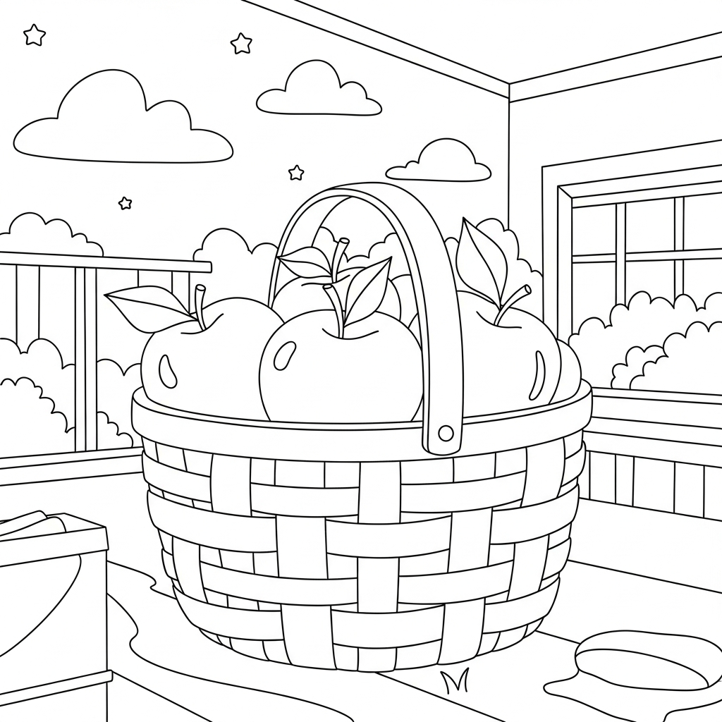 Coloriage de Scène de Panier de Pomme à la Ferme Facile coloring page