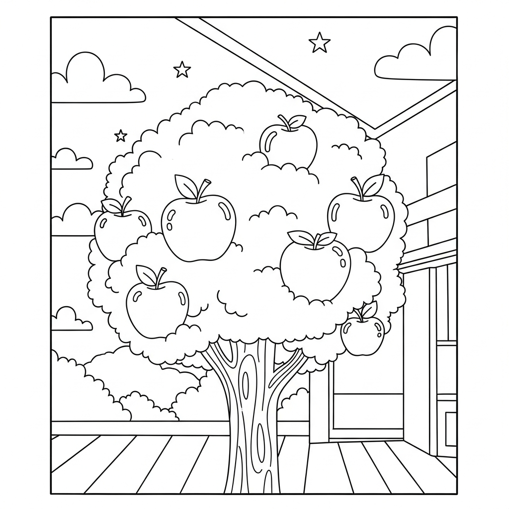 Einfache Apfelbaum Herbst Malvorlage coloring page printable