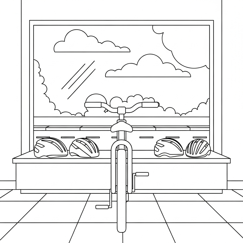Fun Bicycle Shop Coloring Page for Kids coloring page