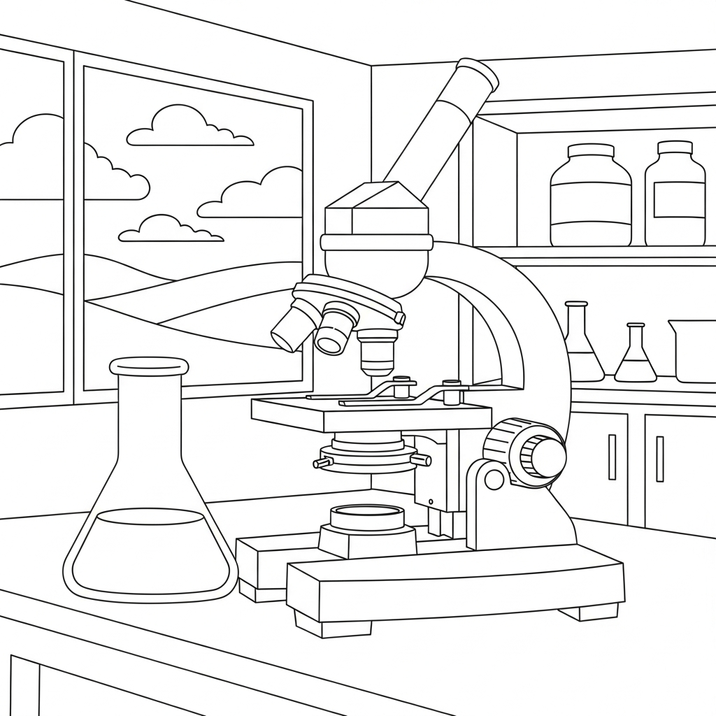 Einfache Mikroskop Malvorlage für den Biologielabor coloring page printable