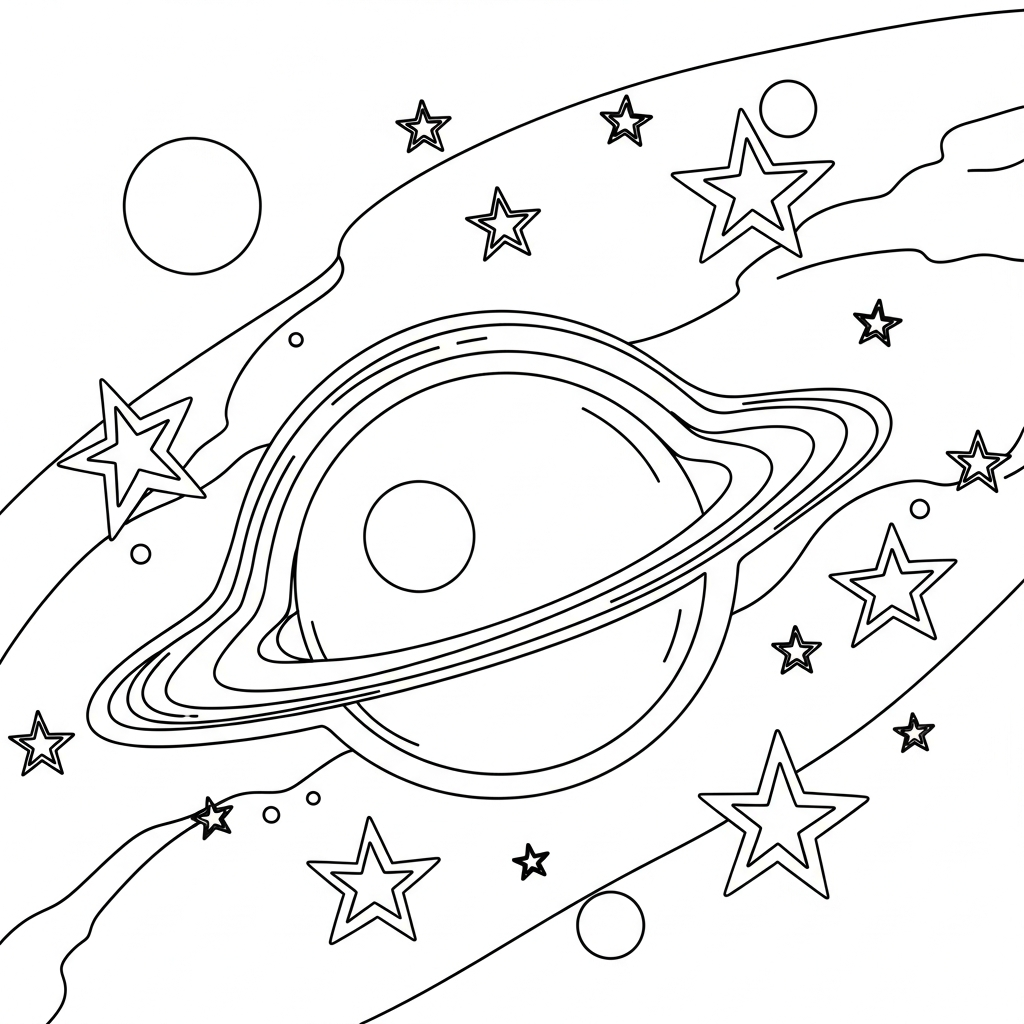 Easy Black Hole Coloring Page in a Deep Space Scene coloring page