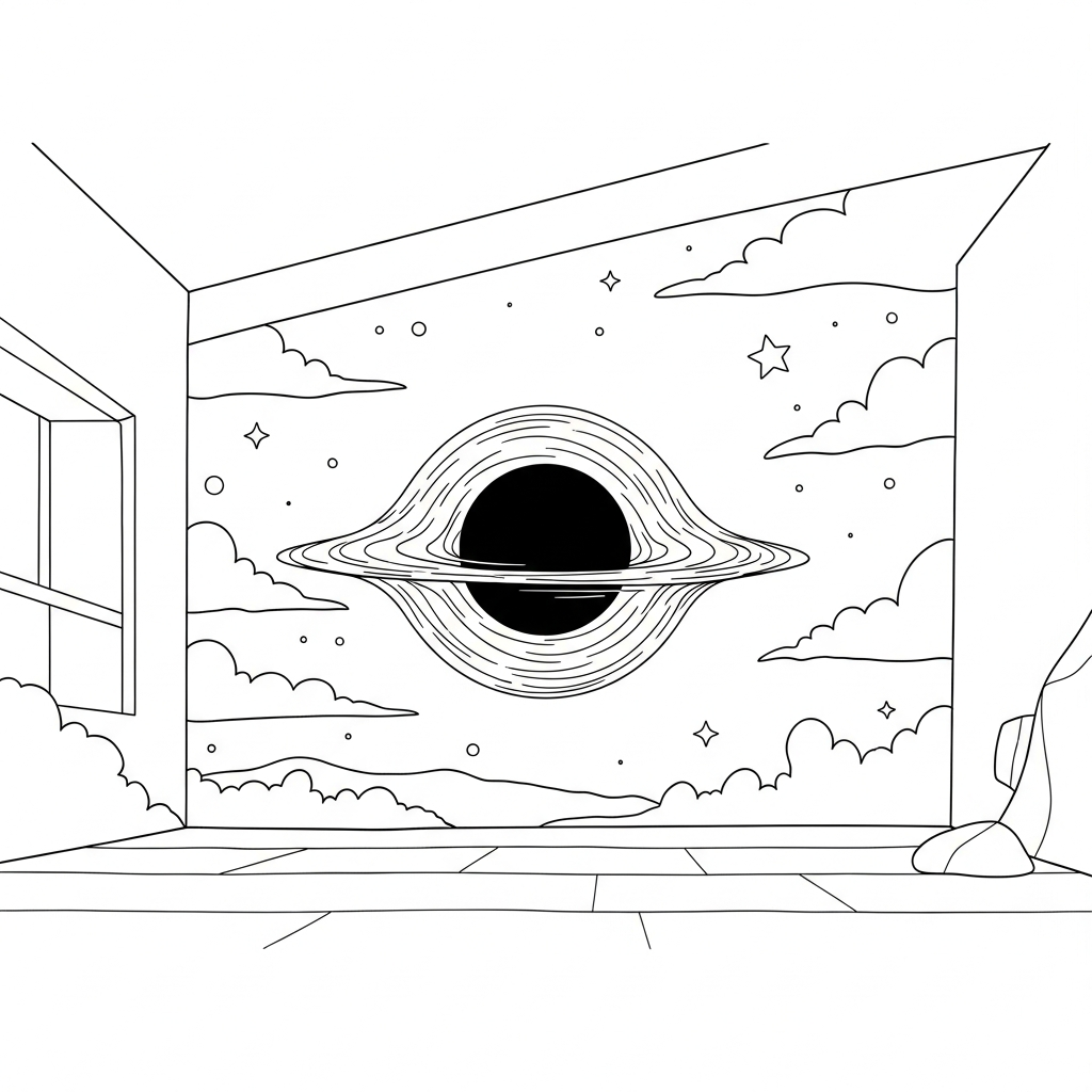Facile Disegno da Colorare di un Buco Nero in una Scena Spaziale coloring page