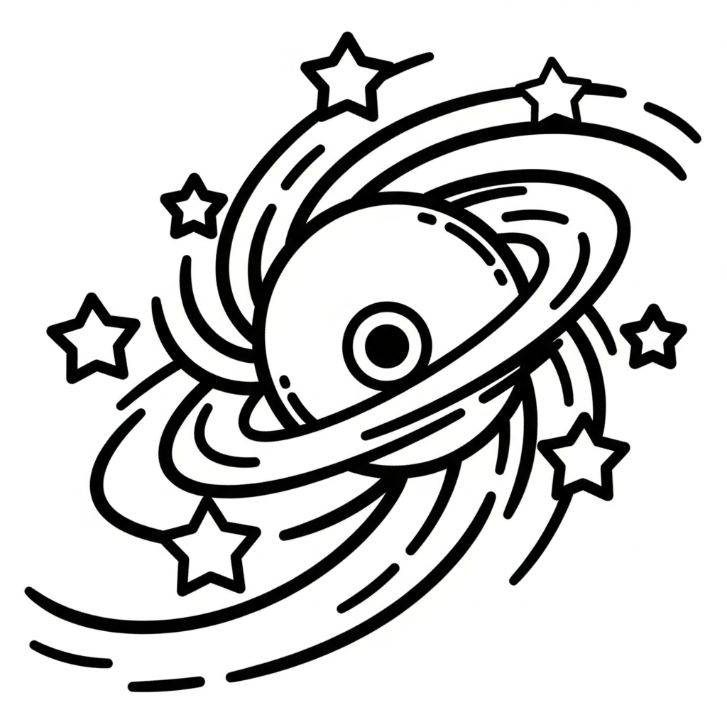 Simple Black Hole Coloring Page Near a Spiraling Nebula coloring page