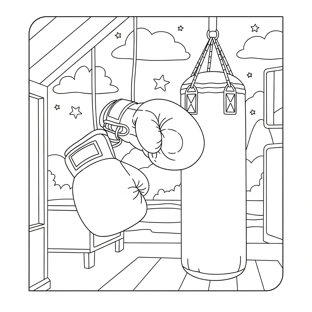 Fun Boxing Gloves and Speed Bag Coloring Page coloring page