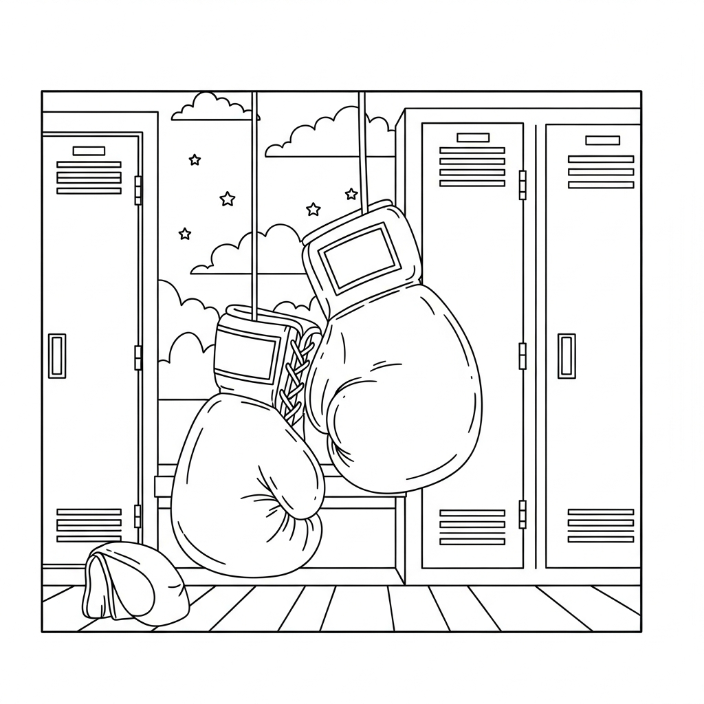 Coloring Page: Fun Boxing Gloves in Locker Room coloring page printable
