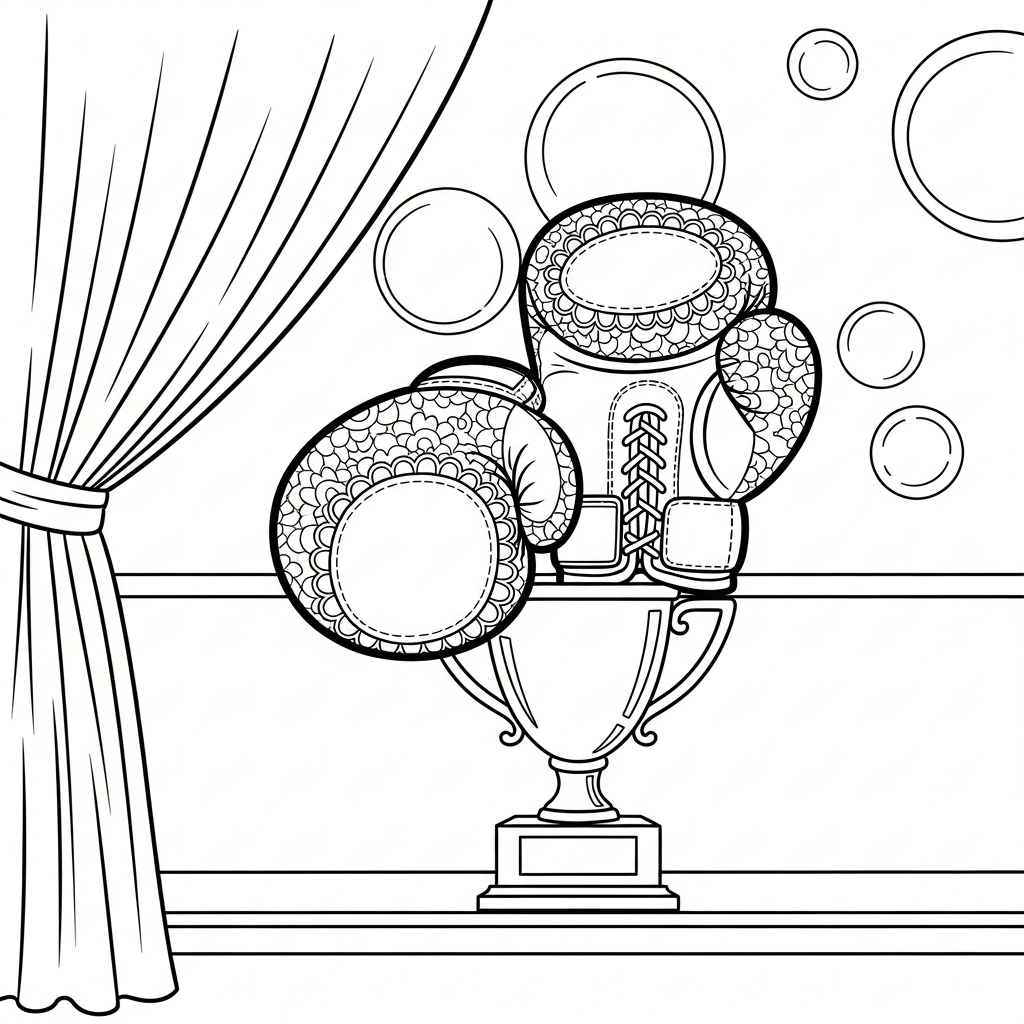 Printable Boxing Gloves on Trophy Stand Coloring Page for Kids coloring page printable