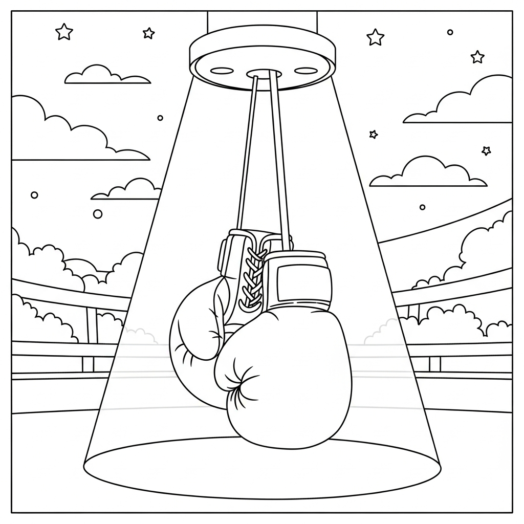 Easy Boxing Gloves Coloring Page Under Spotlight coloring page printable