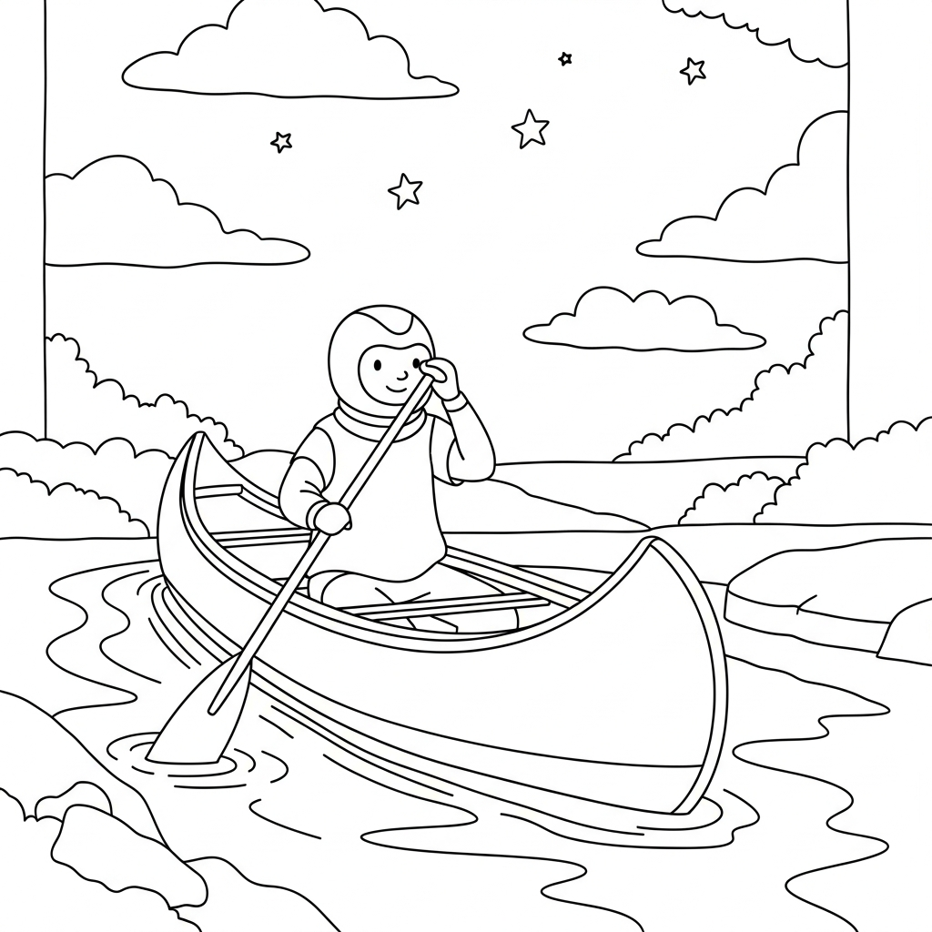 Relaxing Canoe on a Calm Lake Coloring Page coloring page