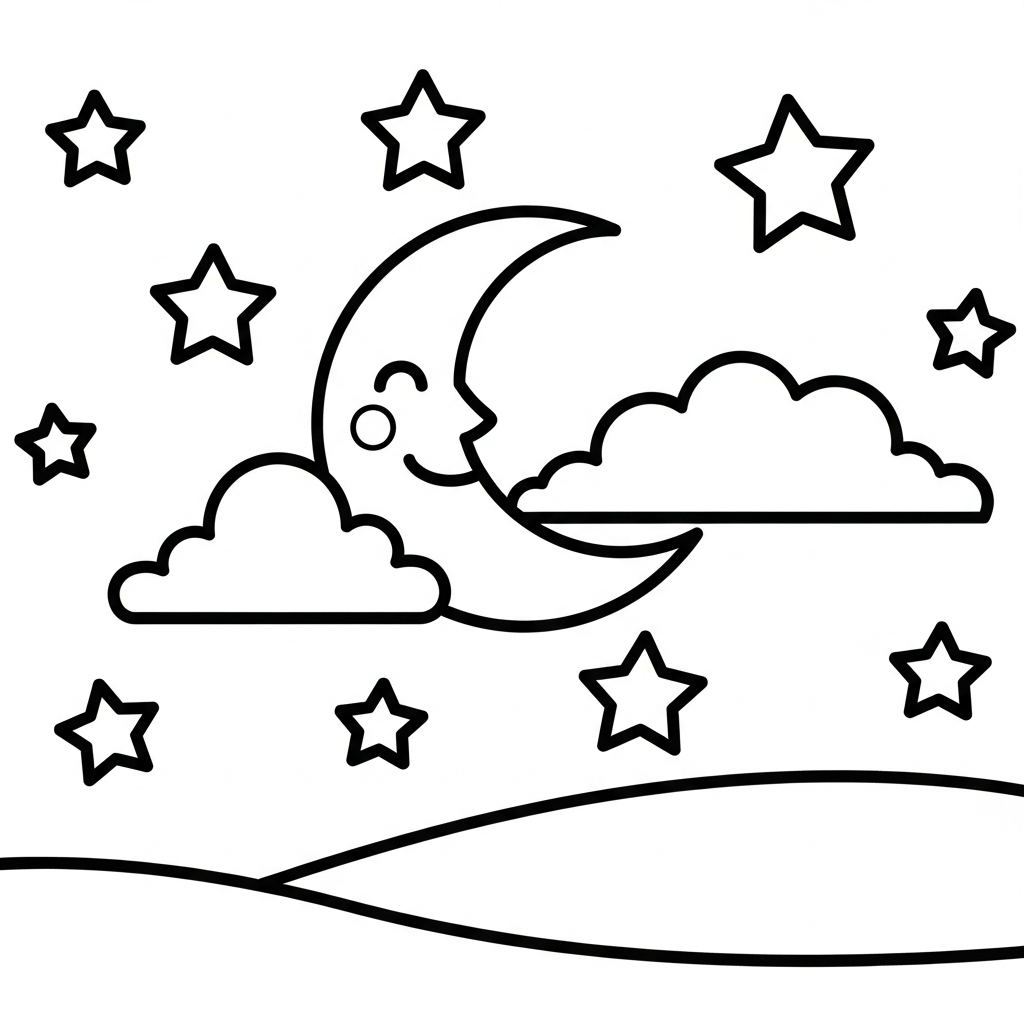 Simple Celestial Star Scene Coloring Page for Kids coloring page
