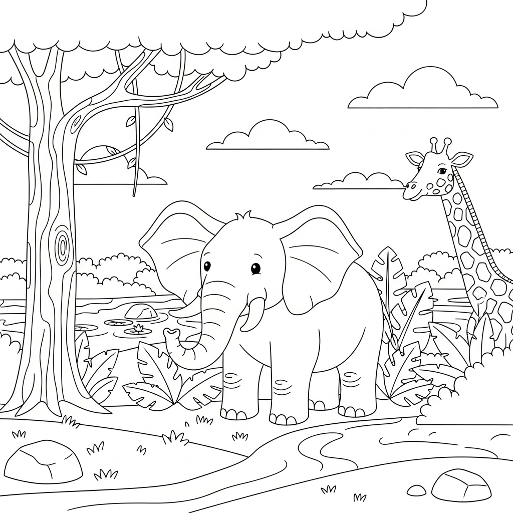 Page de Coloriation Aventure de Jungle sur Ardoise Facile coloring page