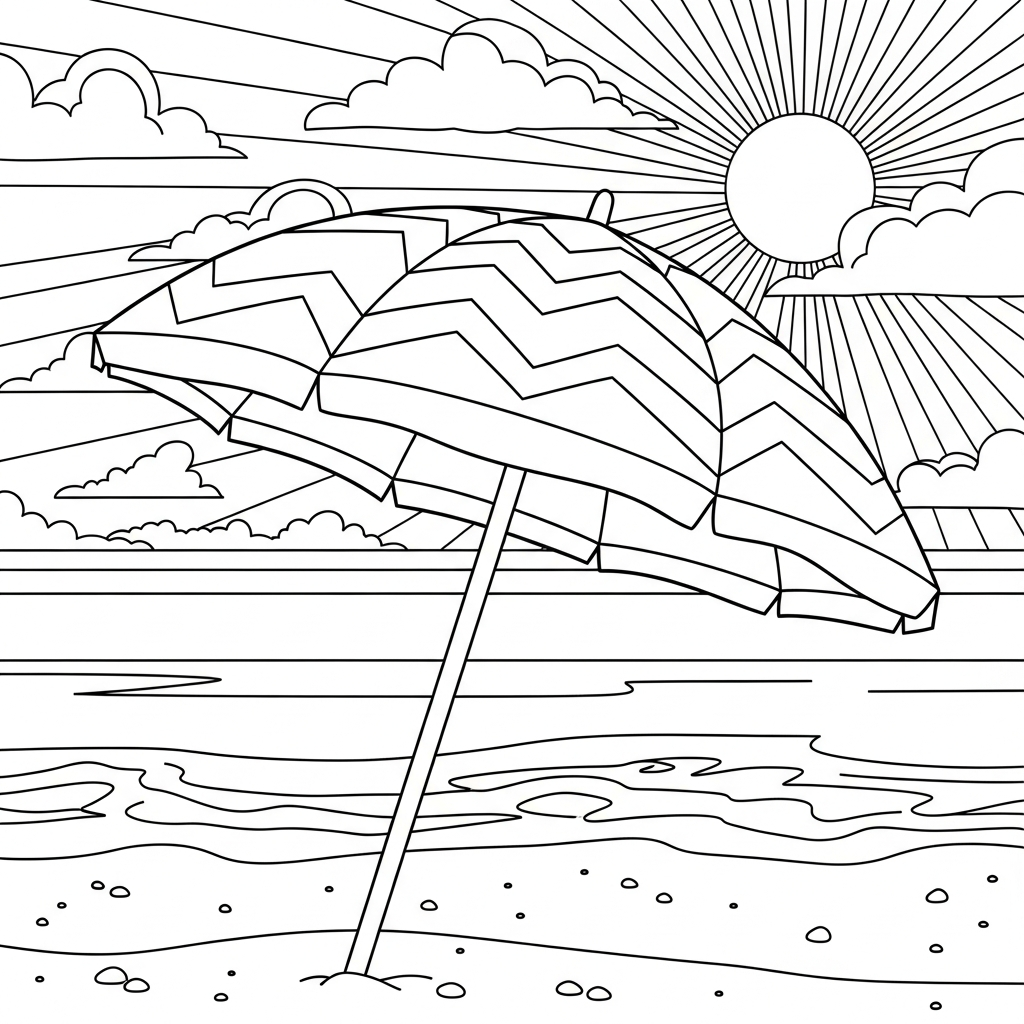 Fun Chevron Striped Beach Umbrella Coloring Page for Kids coloring page printable