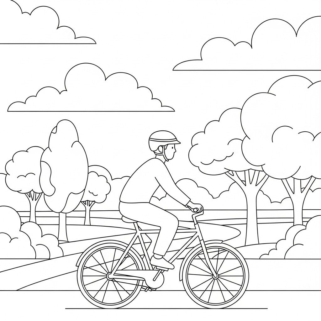 Fun Child Riding Bicycle in Park Coloring Page coloring page