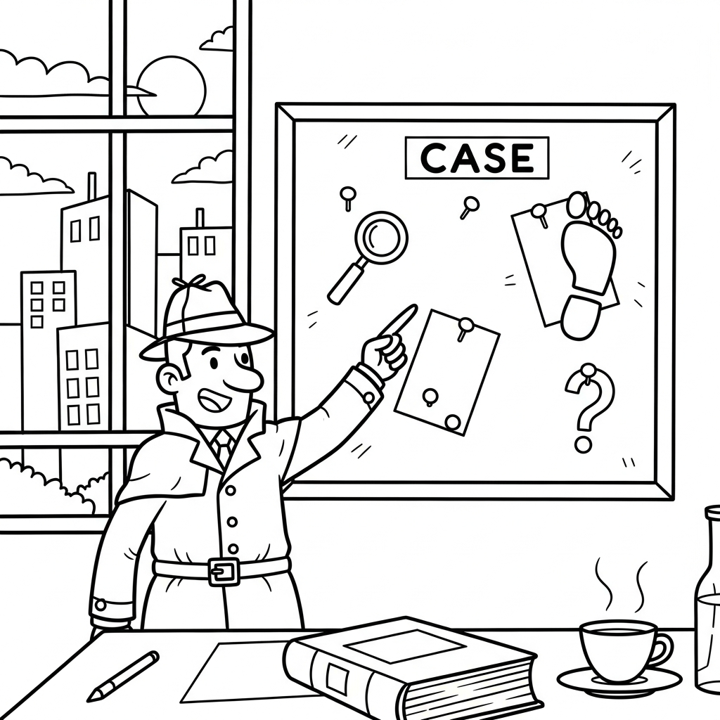 Detective Evidence Pinning Coloring Page for Kids coloring page