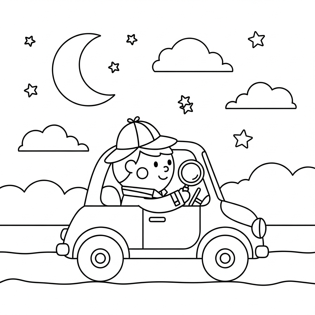 Fun Detective Car Coloring Page for Kids coloring page