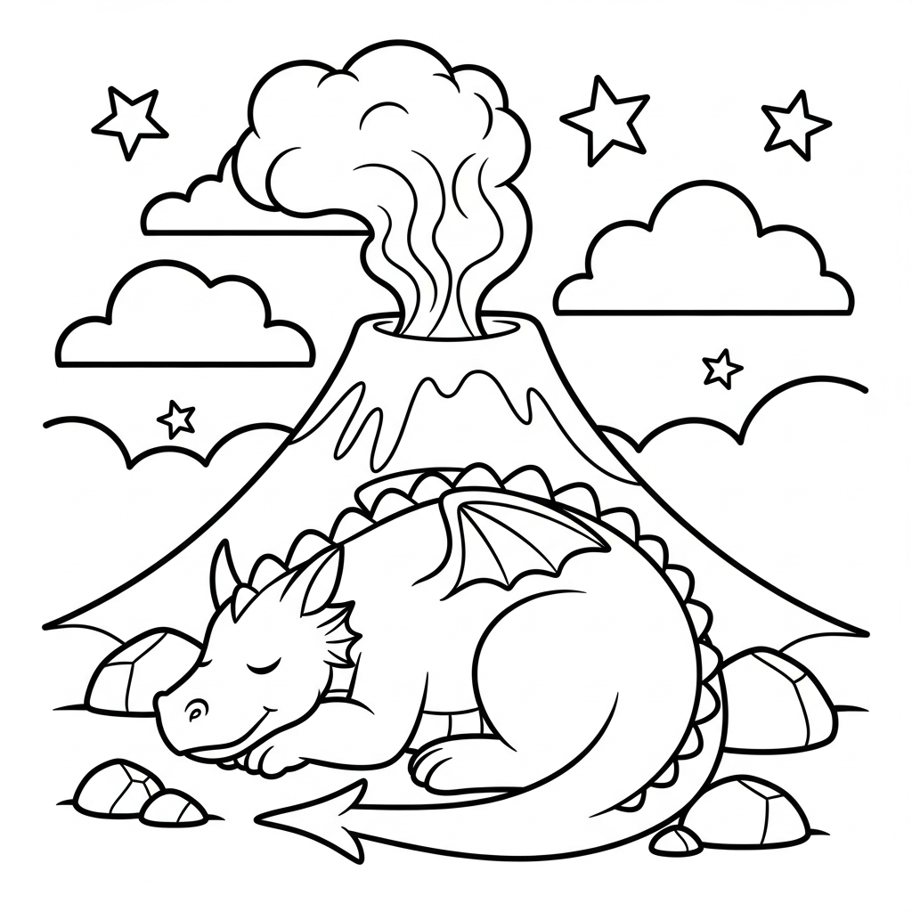 Relaxing Dragon by Volcanic Crater Coloring Page coloring page
