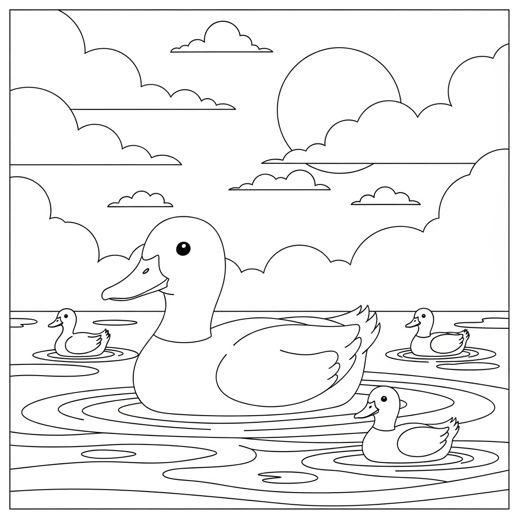 Página para Colorear Patos Sencillos Nadando en un Lago coloring page