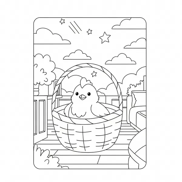 Página Para Colorear de Canasta de Pascua y Pollito Fácil coloring page printable