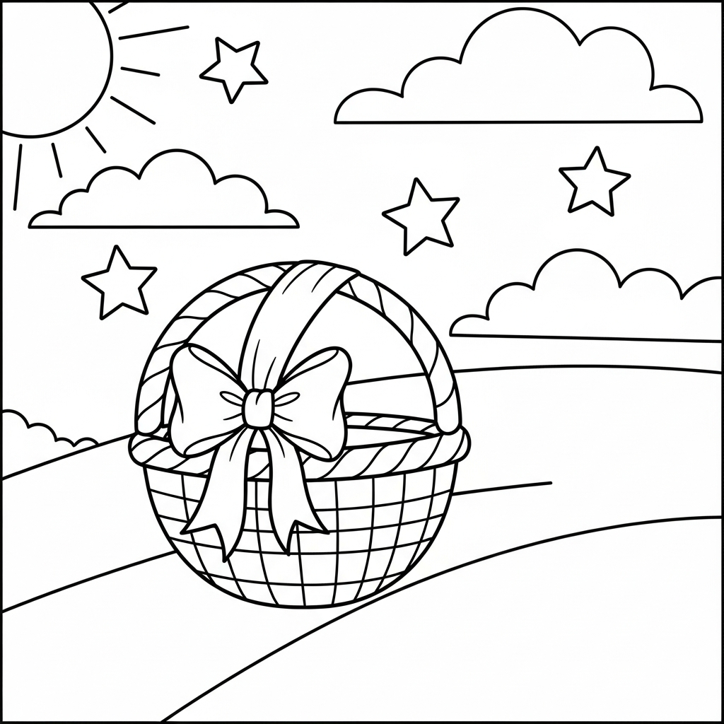 Página para Colorear de Canasta de Pascua Sencilla con Cinta coloring page printable