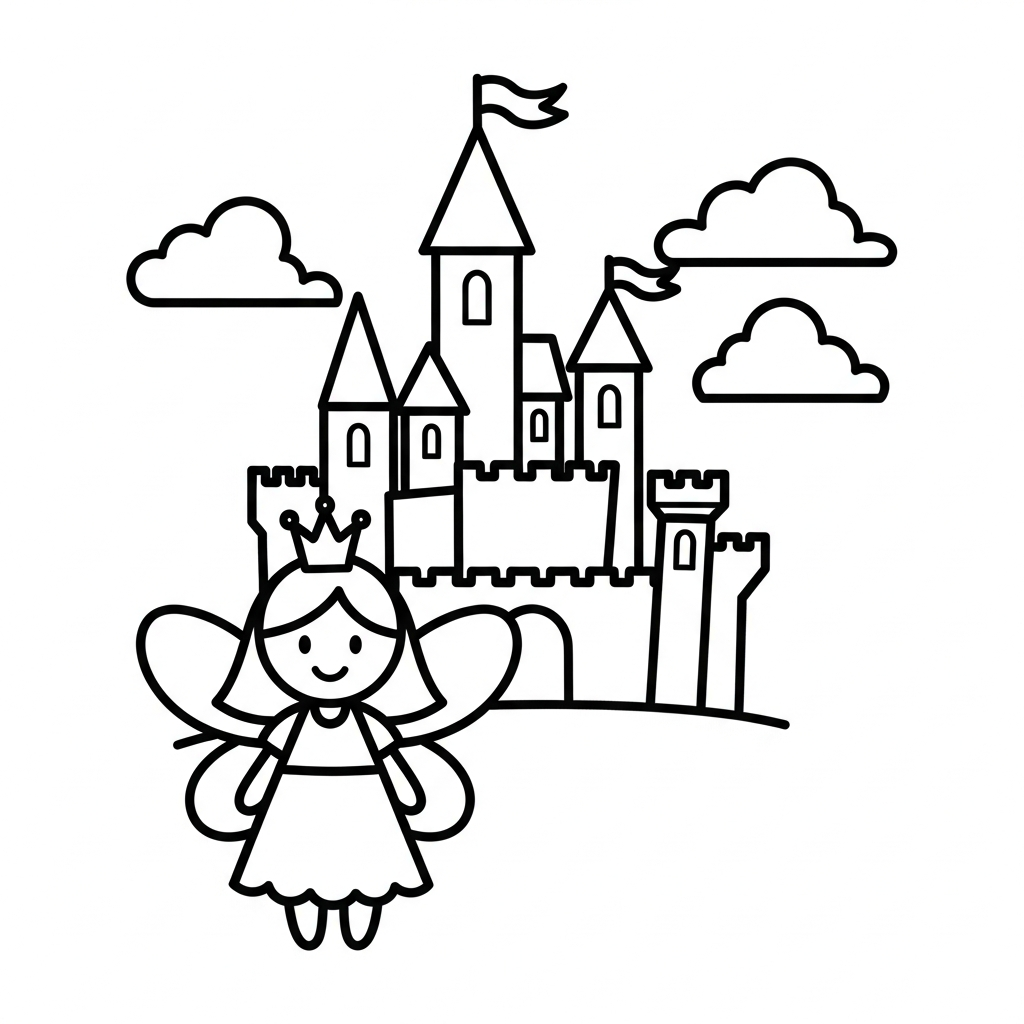 Facile Disegno da Colorare: Fata in un Castello Incantato coloring page