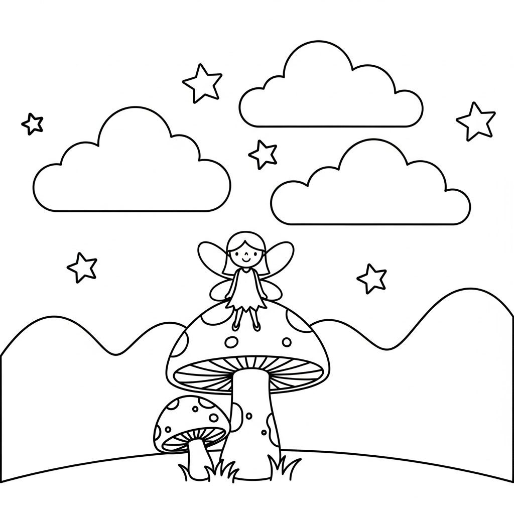 Enchanting Fairy Coloring Page on a Mushroom coloring page