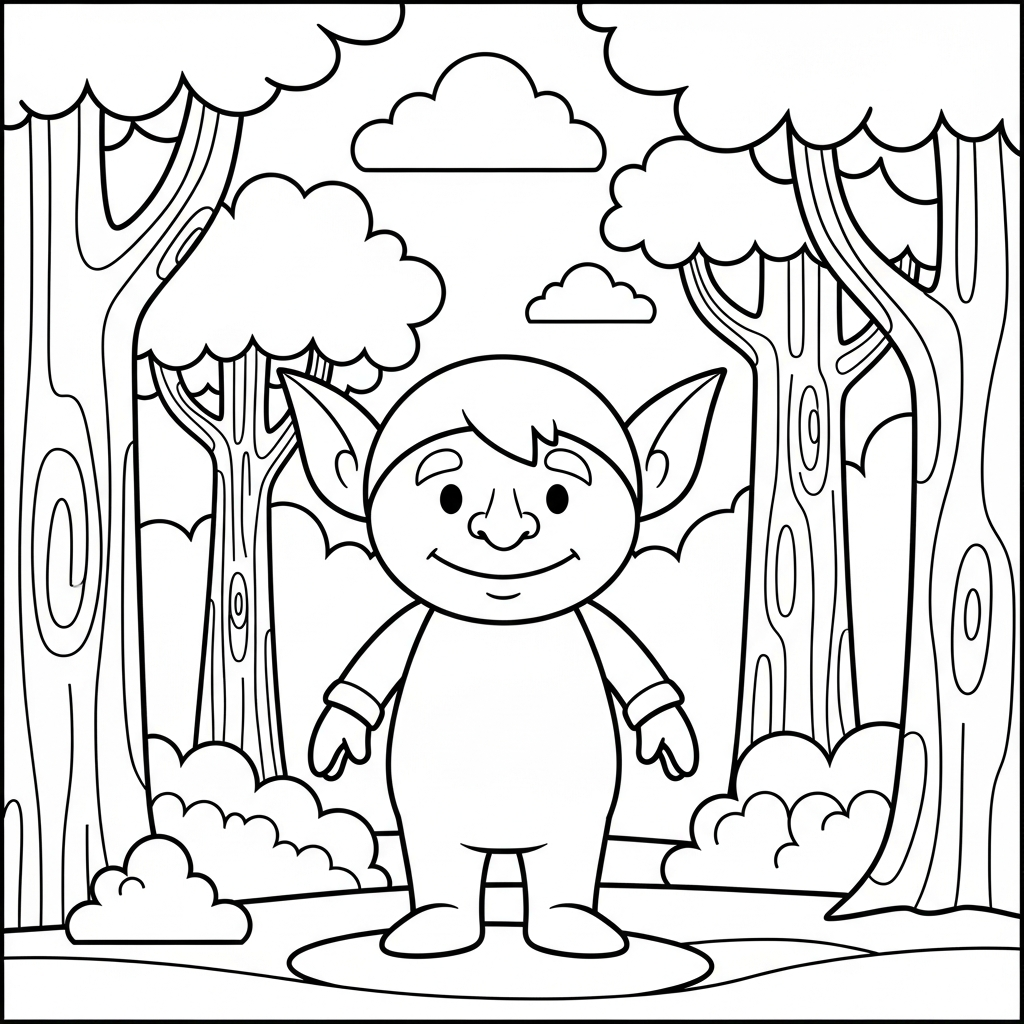 Fácil Página de Colorir Goblin no Bosque coloring page