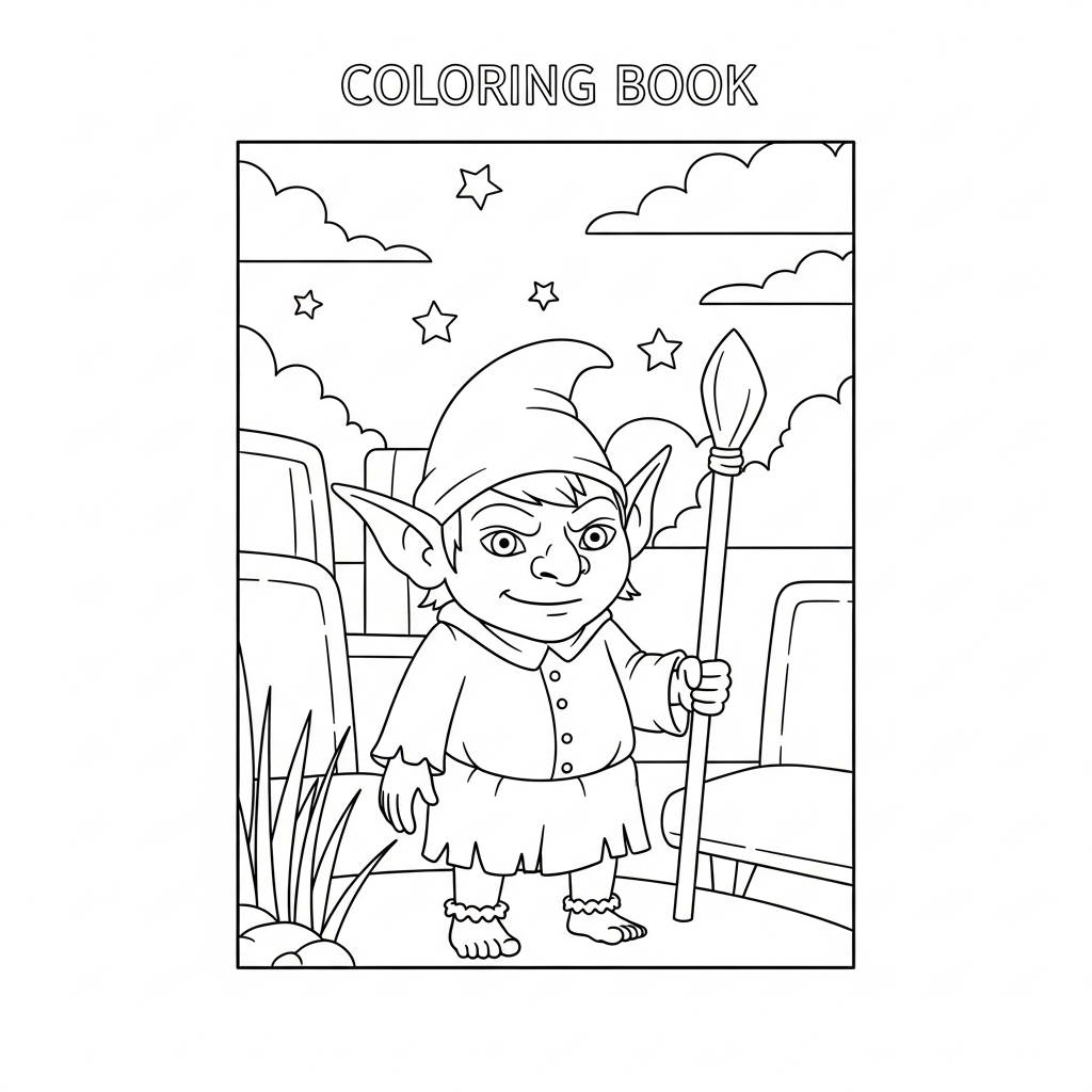 Fun Goblin in Swamp Coloring Page for Kids coloring page