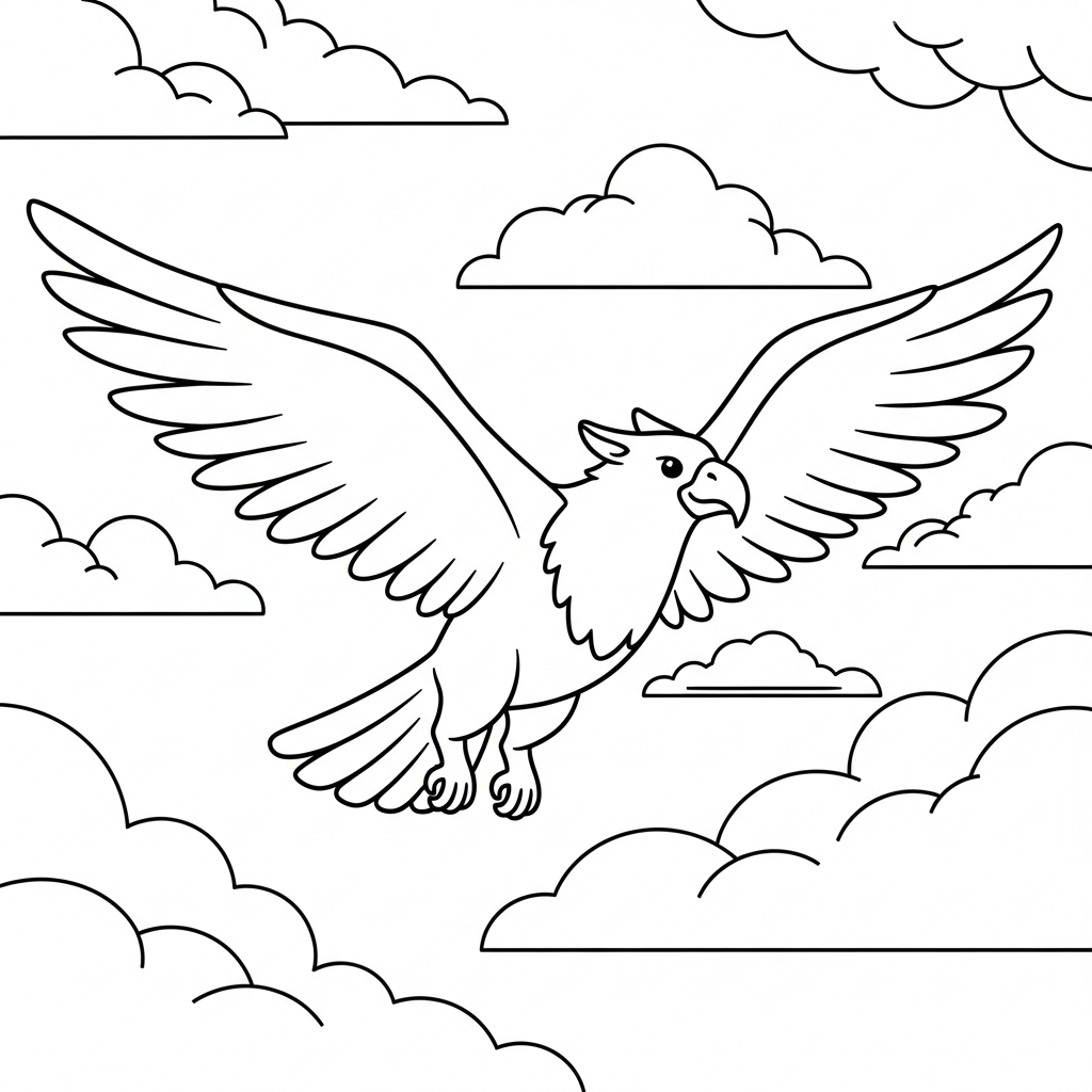 Printable Griffin Coloring Page - Soaring Above the Clouds coloring page