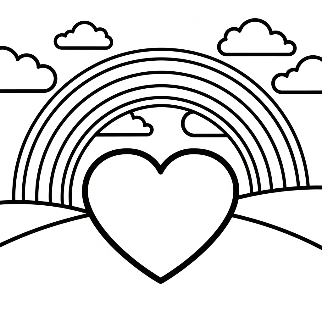 Page à Colorier Cœur et Arc-en-Ciel Facile coloring page printable