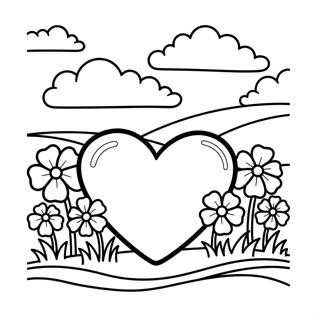 Easy Heart Coloring Page in a Love Scene coloring page