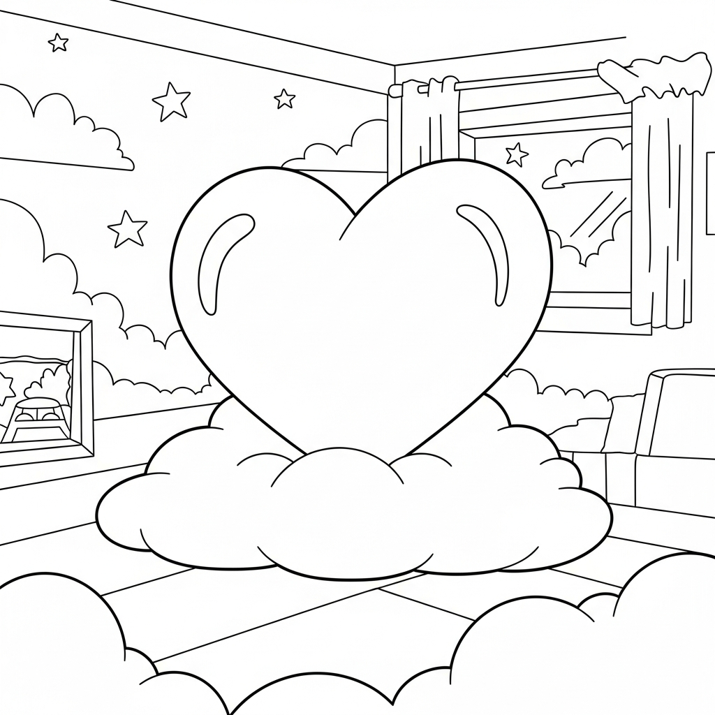 Heart on a Cloud Coloring Page for Kids coloring page