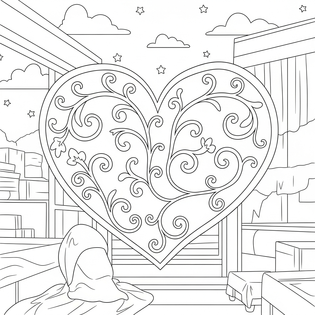 Charming Heart Pattern with Whimsical Vine Design - Free Coloring Page coloring page