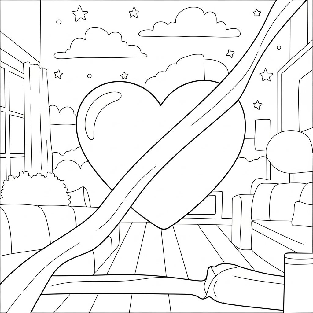 Adorable Heart Design with Valentine Ribbon Coloring Page coloring page