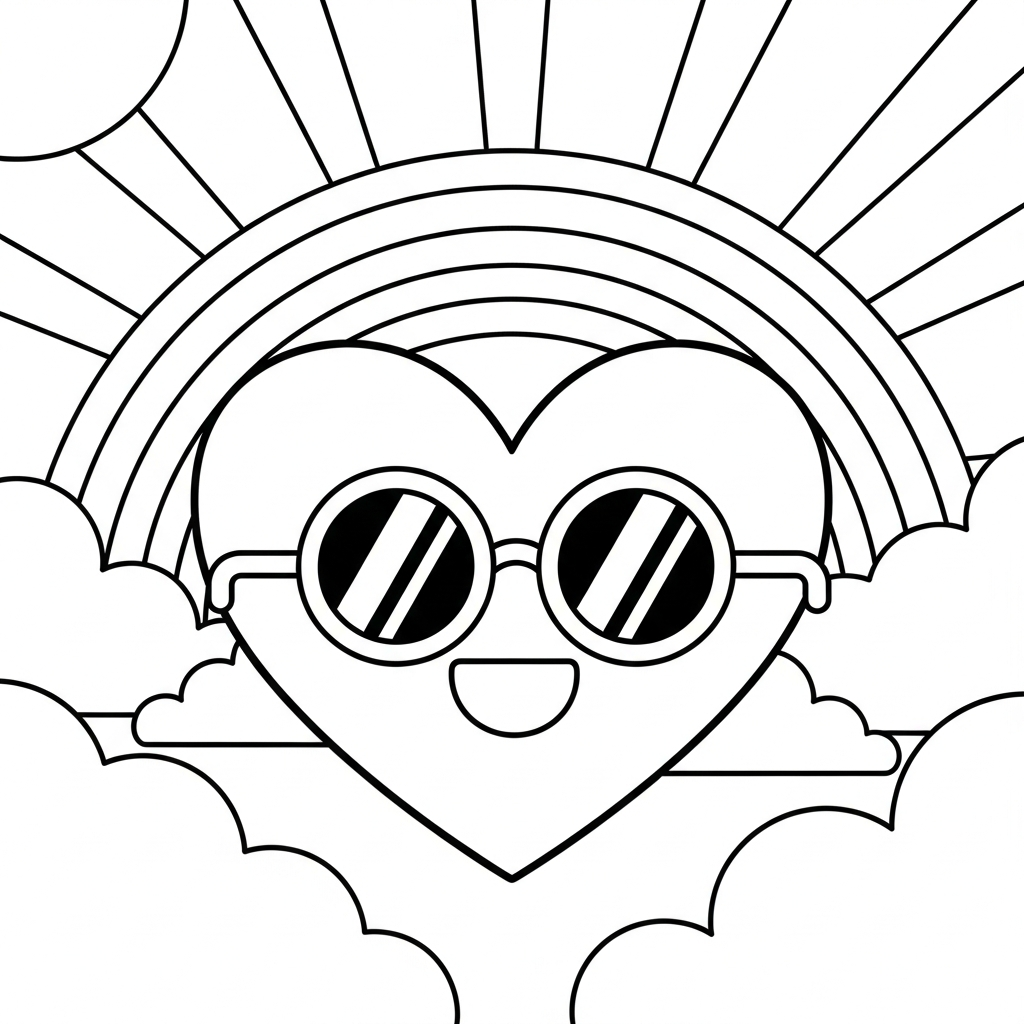 Page à Colorier : Cœur Avec Lunettes de Soleil coloring page printable