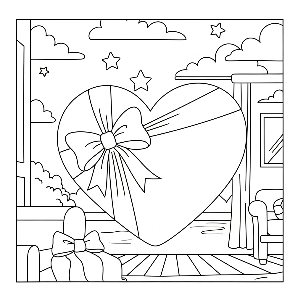 Coloriage de Cœur Simple avec nœud et Ruban coloring page printable