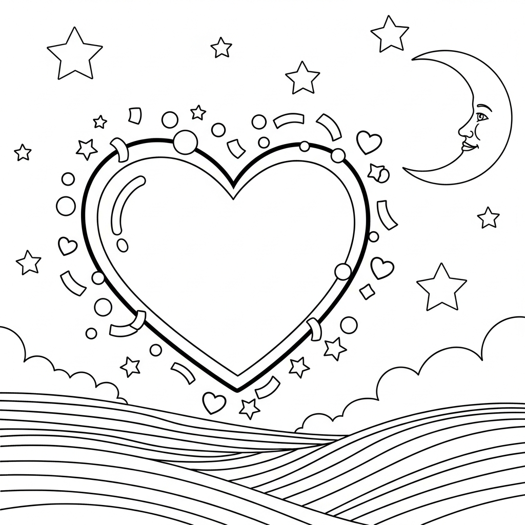 Page à Colorier : Cœur Facile avec Confettis coloring page printable